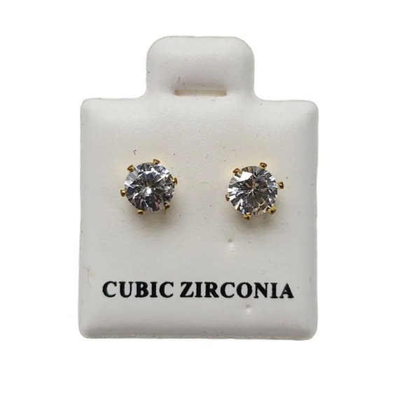 Clear Cubic Zirconia Studs Earrings Butterfly Closure Gold Tone Vintage - Picture 1 of 4